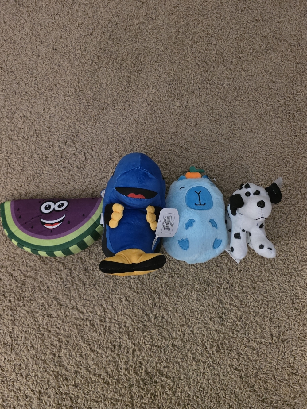 Plushies 4 Sale (Watermelon, Fish, Capybara, & Dalmatian)